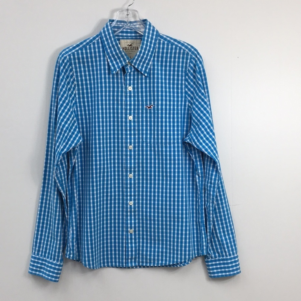 Hollister Mens Long Sleeve Button Down Gingham Dress Shirt Size L EXCELLENT